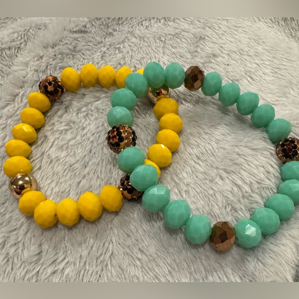 Stretchy bracelets mint green and yellow